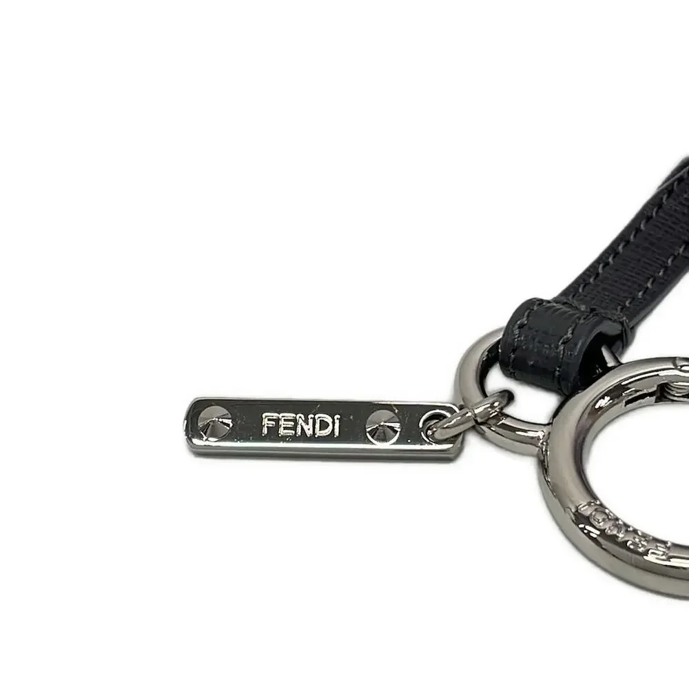 Fendi Pompom Charm Bag Charm Dark Gray Light Purple Silver Fur Leather